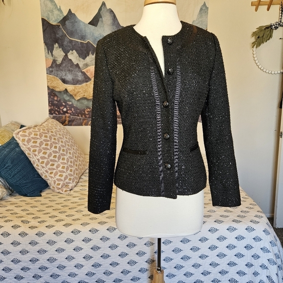 Covington Tweed Blazer Black Metallic Career Jacket Size S Workwear Lined Chic - Picture 4 of 12
